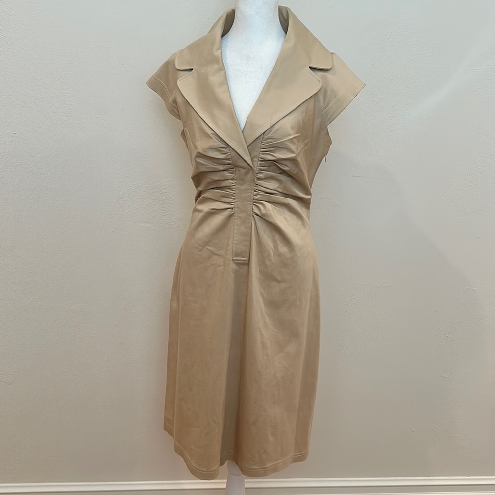 Times Two Khaki/Tan V-Neck Dress | Women’s Size 8 | Excellent Condition